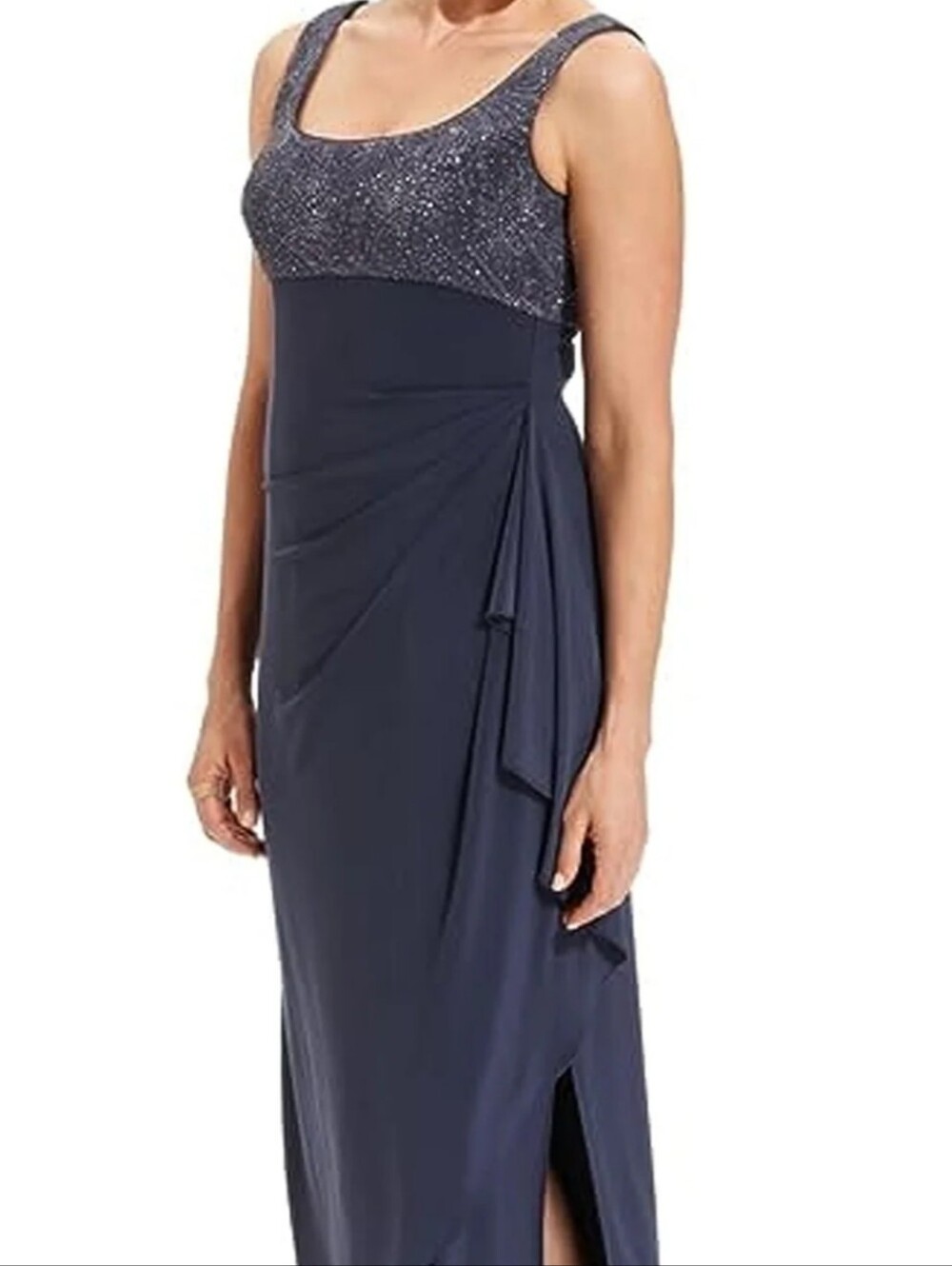 Alex Evenings Pewter Maxi Dress with Gorgeous Sequin Details
